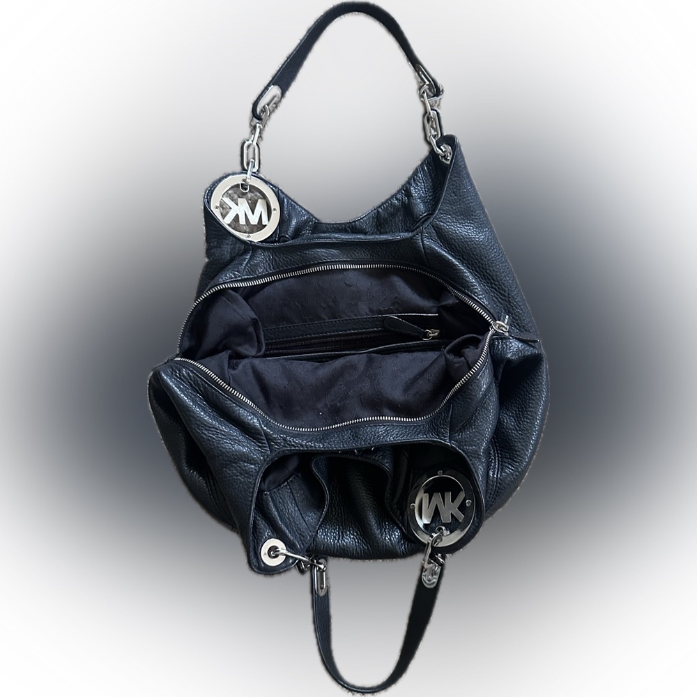 Michael Kors Black and Silver Shoulder Bag with Signature Charm - Picture 2 of 3